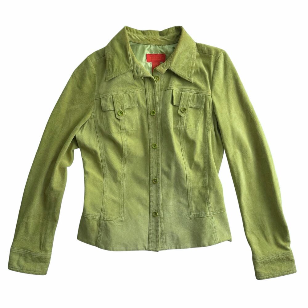 Vintage 2000s Y2K Avocado Lime Green Suede Jacket Small Elements by Vakko